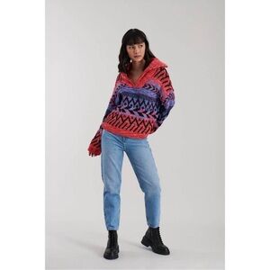 JOHN + JENN Nash Mockneck Halfzip Chunky Boho sweater tropical sunset Size Small